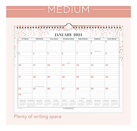 Cambridge® WorkStyle Monthly Wall Calendar, 15" x 12", Pink Dot, January To December 2021, 1479D-707