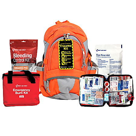 First Aid Only Trauma Backpack Kit, 18"H x 13"W x 6"D, Bright Orange