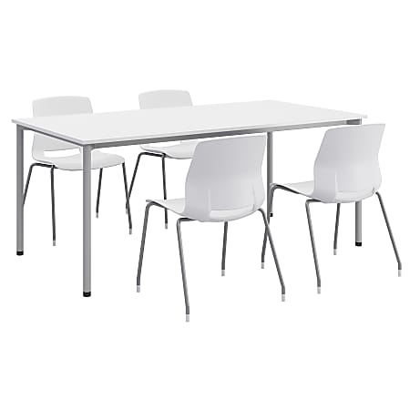 KFI Studios Dailey Table With 4 Chairs, White/Silver