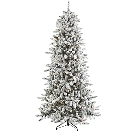 Nearly Natural Flocked Livingston Fir 90”H Artificial Christmas Tree With Pine Cones And Bendable Branches, 90”H x 37”W x 37”D, Green