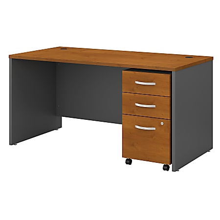 Bush Business Furniture Components 60"W Office Computer Desk With 3-Drawer Mobile File Cabinet, Natural Cherry/Graphite Gray, Standard Delivery