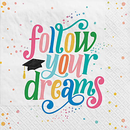 Amscan 713133 Follow Your Dreams Lunch Napkins, 6-1/2" x 6-1/2", Multicolor, 40 Napkins Per Pack, Set Of 2 Packs