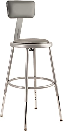 National Public Seating Adjustable Vinyl-Padded Task Stool, With Backrest, 32" - 41 1/2"H, Gray