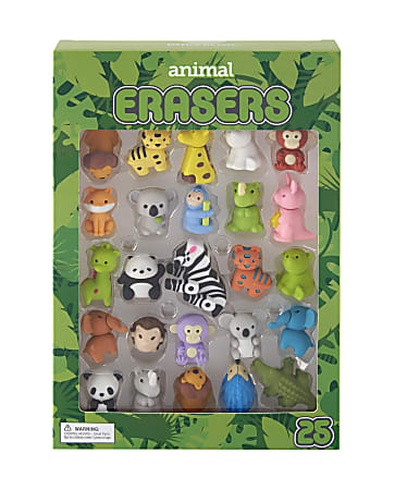 Office Depot&reg; Brand Fun Erasers, Assorted Animals, Pack Of 25 Erasers