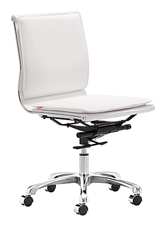 Zuo® Modern Lider Plus Armless Low-Back Office Chair, White/Chrome