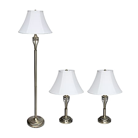 Lalia Home Roma Classic Metal Lamp Set, White/Antique Brass, Set Of 3 Lamps
