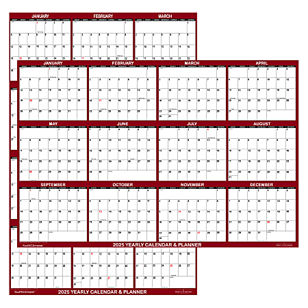 2025 SwiftGlimpse Daily/Yearly Wall Calendar, 18" x 24”, Maroon, January 2025 To December 2025, SG 2025 MAR