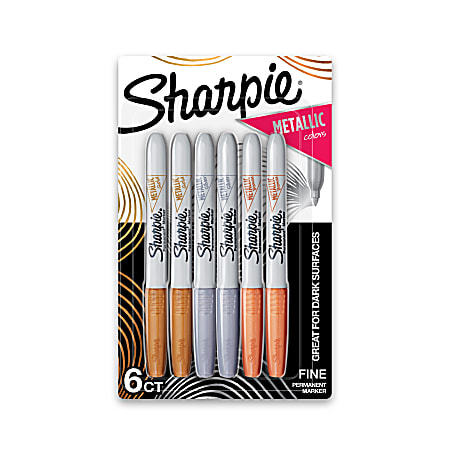 Sharpie® Metallic Markers, Bronze/Gold/Silver, Pack Of 6 Markers