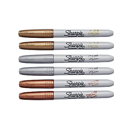 Sharpie Metallic Markers BronzeGoldSilver Pack Of 6 Markers - Office Depot