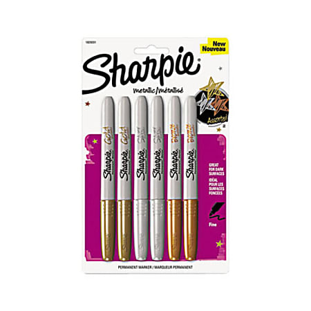 Sharpie Metallic Permanent Markers, Fine Point, Assorted Colors, 6-Count  Permanent Marker (2029678) (2 pack)