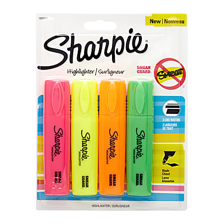 Sharpie® Blade Highlighters, Chisel Point, Assorted, Pack Of 4