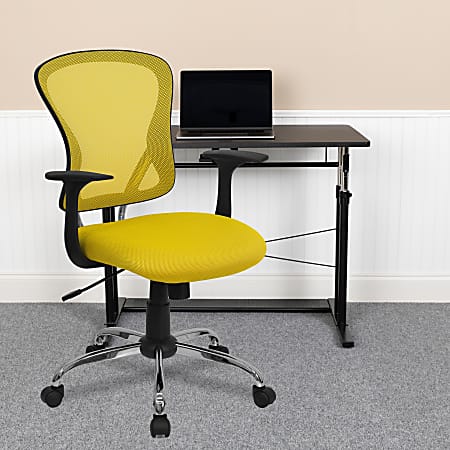 Flash Furniture Mesh Mid Back Task Chair Yellow Black Chrome