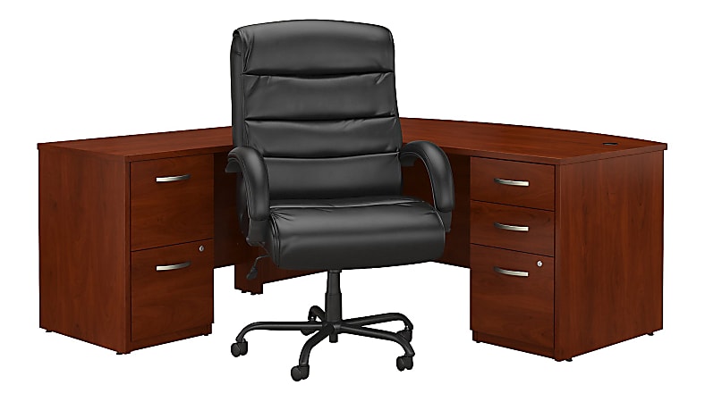 Bush Business Furniture Components Elite 72"W Bow Front L Shaped Desk with File Cabinets and Big and Tall Office Chair, Hansen Cherry, Standard Delivery
