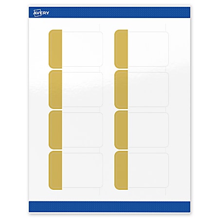 Avery® Print-To-The-Edge Labels & Sure Feed®, S00-DJK-PRWGP10, 2"x3", Glossy White, Preprinted Dipped Gold Edge Design, Pack Of 80