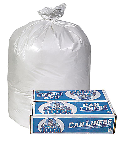 Pitt Plastics Mighty Tough 0.85-mil Can Liners, 60 Gallons, 38" x 58", White, 10 Bags Per Roll, Case Of 10 Rolls