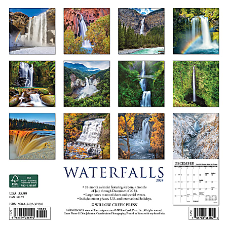 2024 Willow Creek Press Scenic Monthly Mini Wall Calendar, 7” x 7