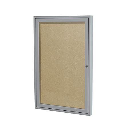 Ghent 1 Door Enclosed Vinyl Bulletin Board, Satin Aluminum Frame, 36"H x 36"W, Caramel