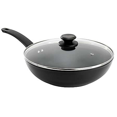 Oster Connelly Textured Aluminum Nonstick Wok With Lid, 12”, Black