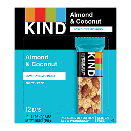 KIND Almond And Coconut Fruit And Nut Bars, 1.4 Oz, Box Of 12