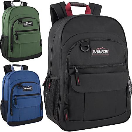 Trailmaker Multi-Pocket Backpacks, Black/Blue/Green, Total Qty 24