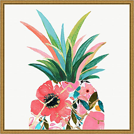 Amanti Art Pina Colada (Floral Pineapple) by Eva Watts Framed Canvas Wall Art Print, 16" x 16", Gold