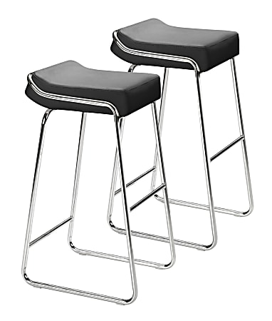 Zuo Modern Wedge Bar Stools Black Chrome Set Of 2 Stools