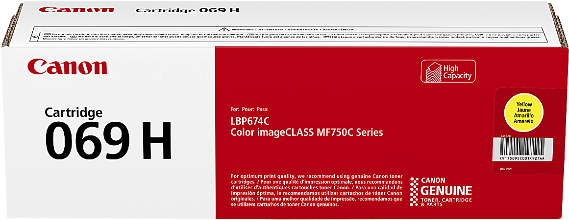 Canon 069 High-Yield Toner Cartridge, Yellow, 5095C001