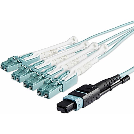 StarTech.com 10m 30ft MPO / MTP to LC Breakout Cable - Plenum Rated Fiber Optic Cable - OM3 Multimode, 40Gb - Push/Pull-Tab - Aqua Fiber Patch Cable - First End: 1 x MTP/MPO Female Network - Second End: 8 x LC Male Network - Aqua