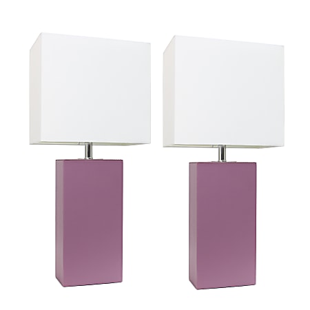 Elegant Designs Modern Leather Table Lamps, 21"H, White/Purple, Set Of 2 Lamps