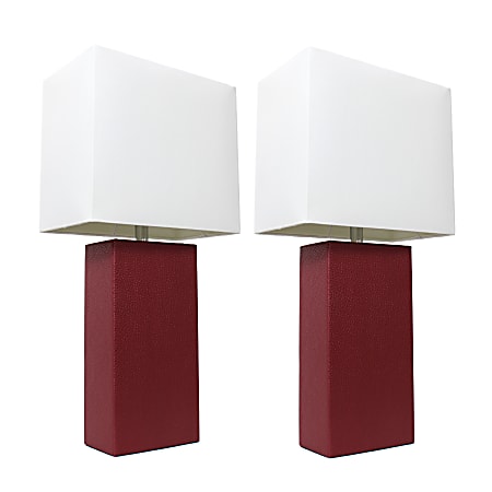Elegant Designs 2 Pack Modern Red Leather Table Lamps with White Fabric Shades