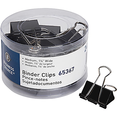 Business Source Medium 24-count Binder Clips - Medium - for Paper, Project, Document - 24 / Pack - Black - Steel, Zinc
