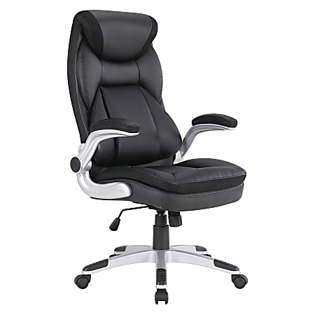 Office Star&trade; Ergonomic Leather High-Back Executive Office Chair, Black/Silver