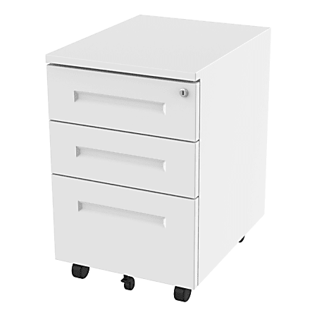 FlexiSpot CB31 19-3/4"D Vertical 3-Drawer Mobile Pedestal Cabinet, Metal, White