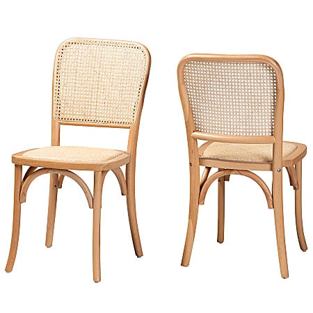 Baxton Studio Neah Dining Chairs, Beige/Natural Brown, Set Of 2 Chairs