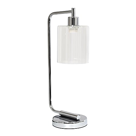 Simple Designs Bronson Antique Style Industrial Lantern Desk Lamp, 19" H, Clear Shade/Chrome Base