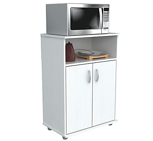 Inval Storage Cabinet With Microwave Stand, 3 Shelves, 33"H x 24"W x 15"D, Laricina White
