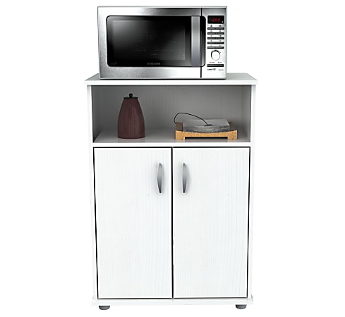 Microwave Stand With Storage – Rolling White Cabinet With Doors