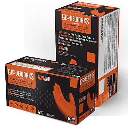 Gloveworks GWON Heavy Duty RDT Nitrile Gloves Extra Large Orange