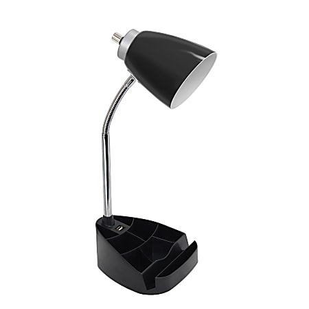 LimeLights Gooseneck Organizer Desk Lamp With Tablet Stand And USB Port, Adjustable Height, 18-1/2"H, Black