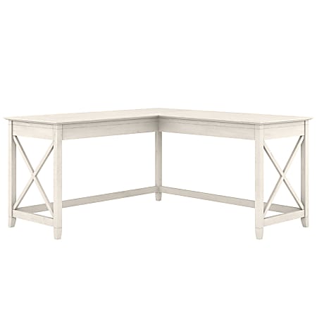 Bush Business Furniture Key West 60"W L-Shaped Corner Desk, Linen White Oak, Standard Delivery