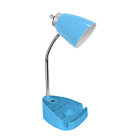 LimeLights Gooseneck Organizer Desk Lamp With Tablet Stand And USB Port, Adjustable Height, 18-1/2"H, Blue Shade/Blue Base