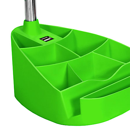 LimeLights Gooseneck Organizer Desk Lamp With Tablet Stand And USB Port, Adjustable Height, 18-1/2"H, Green Shade/Green Base