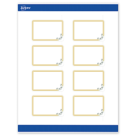 Avery® Print-To-The-Edge Labels & Sure Feed®, S00-DMP-PRWMP10, 2" x 3", Matte White, Preprinted Double Gold Border & Floral Design, Pack Of 80