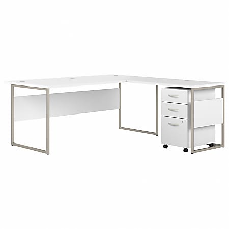 Bush Business Furniture Hybrid 72"W L-Shaped Corner Desk Table With 3-Drawer Mobile File Cabinet, White, Standard Delivery