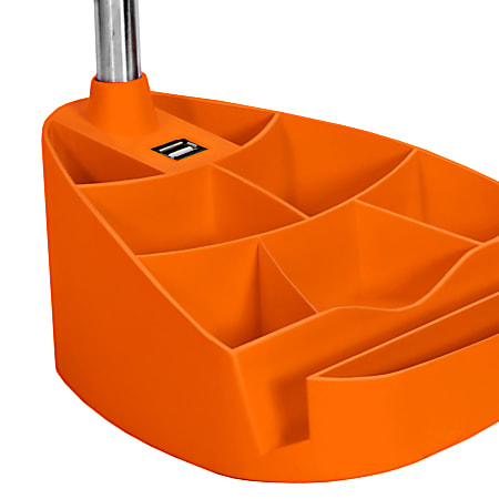 LimeLights Gooseneck Organizer Desk Lamp With Tablet Stand And USB Port, Adjustable Height, 18-1/2"H, Orange Shade/Orange Base