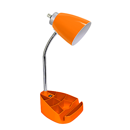 LimeLights Gooseneck Organizer Desk Lamp With Tablet Stand And USB Port Adjustable Height 18 12 H Orange ShadeOrange Base Office Depot