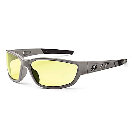 Ergodyne Skullerz® Safety Glasses, Kvasir, Matte Gray Frame, Yellow Lens