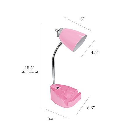 LimeLights Gooseneck Organizer Desk Lamp With Tablet Stand And USB Port Adjustable Height 18 12 H Pink ShadePink Base Office Depot