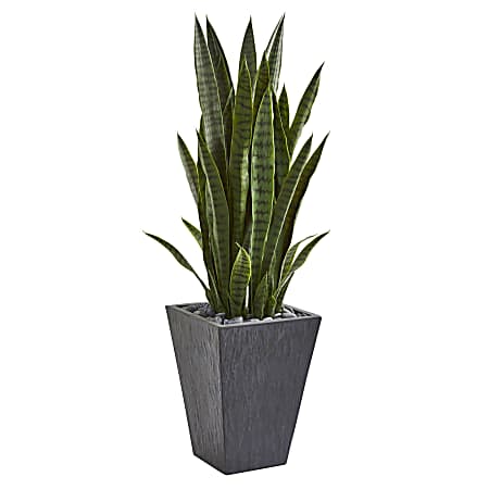 Nearly Natural Sansevieria 45" Artificial Plant With Planter, Green/Slate