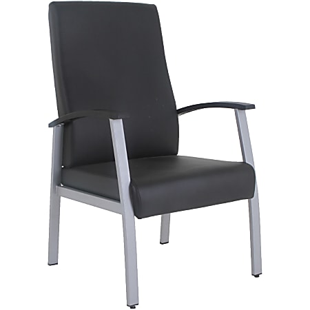 Lorell High-Back Healthcare Guest Chair - Vinyl Seat - Vinyl Back - Powder Coated Silver Steel Frame - High Back - Four-legged Base - Black - Armrest - 1 Each